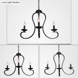 Swirled Black Arm Pendant Chandelier - Classic Metal Design With 3/5/6 Lights For Living Room