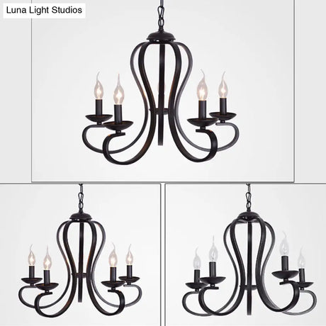 Swirled Black Arm Pendant Chandelier - Classic Metal Design With 3/5/6 Lights For Living Room