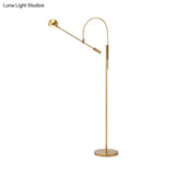 Swivelable Floor Lamp With Dome Shade - Arch/Right Angle Postmodern Metal 1-Light Gold Stand