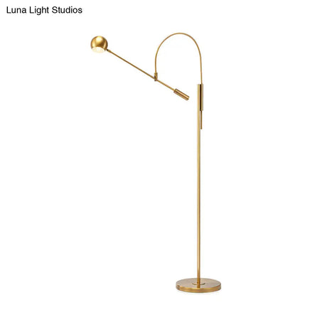 Swivelable Floor Lamp With Dome Shade - Arch/Right Angle Postmodern Metal 1-Light Gold Stand