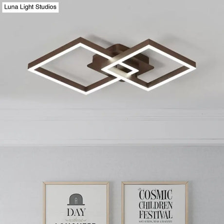 Symmetrical Rhombus Brown Flush Light Led Ceiling Mount In Warm/White