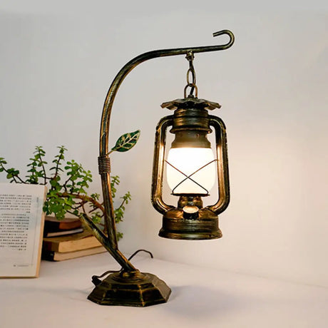 Table Light With Metal Base - Brass/Copper Kerosene Design Opal Glass Shade Bedroom Desk Lighting
