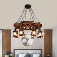 Talitha Borealis - Coastal Clear Glass Kerosene Dining Room Hanging Chandelier: 8 Lights Black