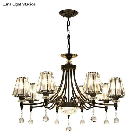 Tapered Ceiling Chandelier Black Pendant Light Kit - Modern Cut Crystal 3/6/8 Heads