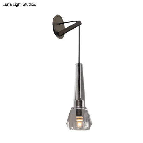 Tapered Crystal Wall Mount Light: Modern Bronze 1-Head Sconce With Dangling Cord