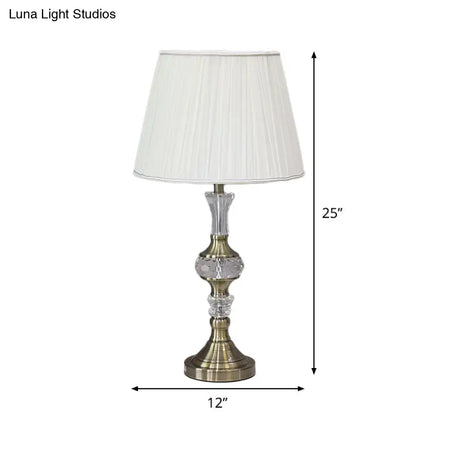 Tapered Drum Crystal Task Lamp In White Contemporary Fabric 1 Head Reading Light
