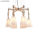 Tapered Fabric Chandelier With 6 Traditional Lights - Living Room Pendant In White/Black/Flaxen