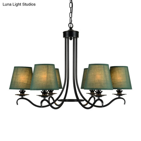 Tapered Green Rustic Chandelier: Fabric Pendant Light Kit With 6 Lights For Dining Room