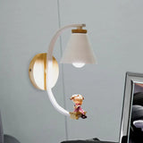 Tapered Iron Wall Mount Lamp - 1 Light Pink/Blue And Wood Sconce With Moon/Portrait Decor Pink /