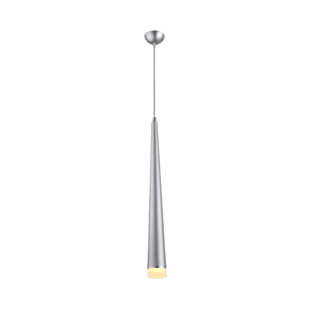 Modern Tapered Ceiling Light: Gray/Red Led Metal Pendant Fixture For Living Room In