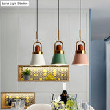 Tapered Shade Bedside Hanging Lamp - Single Macaron Pendant Light In Grey/White/Pink With Handle And