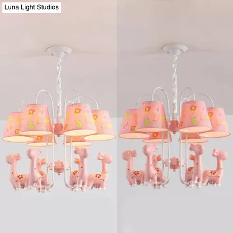 Tapered Shade Giraffe Metal Chandelier: Hanging Lamp With 6 Bulbs For Nursing Room