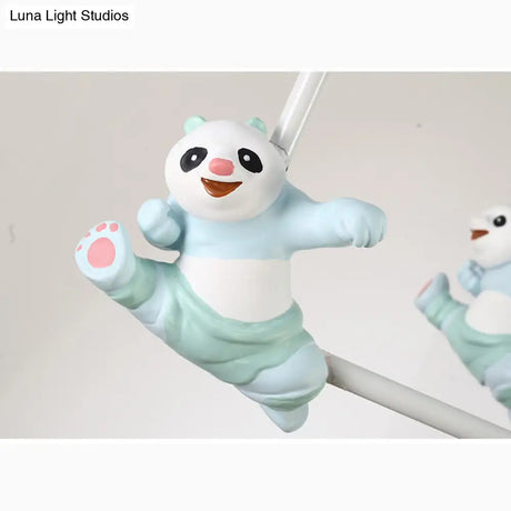Tapered Shade Suspension Panda Chandelier In Blue/Pink For Kindergarten