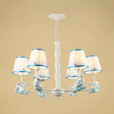 Tapered Shade Suspension Panda Chandelier In Blue/Pink For Kindergarten 6 / Blue