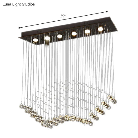 Teardrop Crystal Flush Mount Ceiling Fixture With 6 Bulbs - Modern Nickel Design