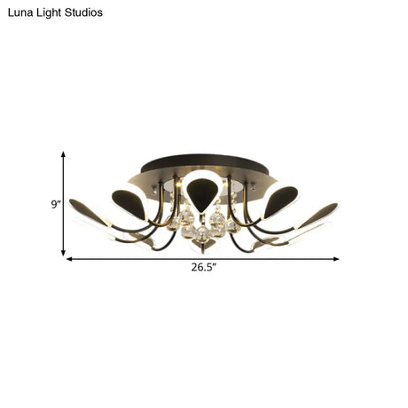 Teardrop Flushmount Bevel Cut Glass Ceiling Fixture - Modern Style Black/White 10/12 Bulbs