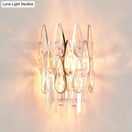 Teardrop Wall Light Sconce - Gold Finish Crystal Lamp With Half-Circle Design
