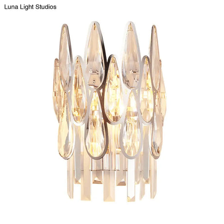 Teardrop Wall Light Sconce - Gold Finish Crystal Lamp With Half-Circle Design