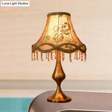 Thérèse - Vintage Brass 1 Head Night Stand Lamp Floral Print Fabric Flared Table Light With