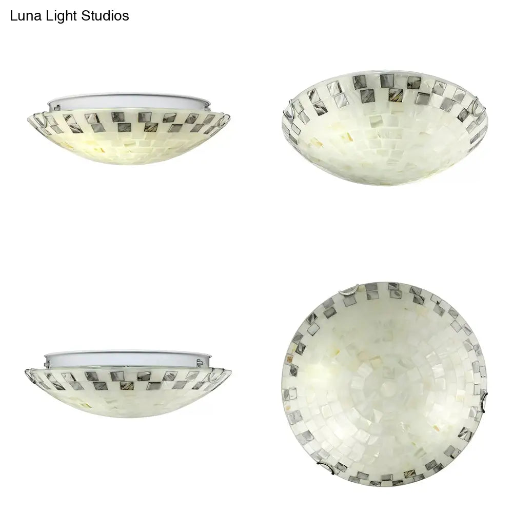 Tiffany 2 - Light Shell Flush Mount Ceiling Light In Beige For Bedroom - 3’ H X 12’ D