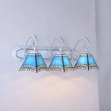 Tiffany 3-Head Blue Glass Wall Sconce With Scrolling Arm
