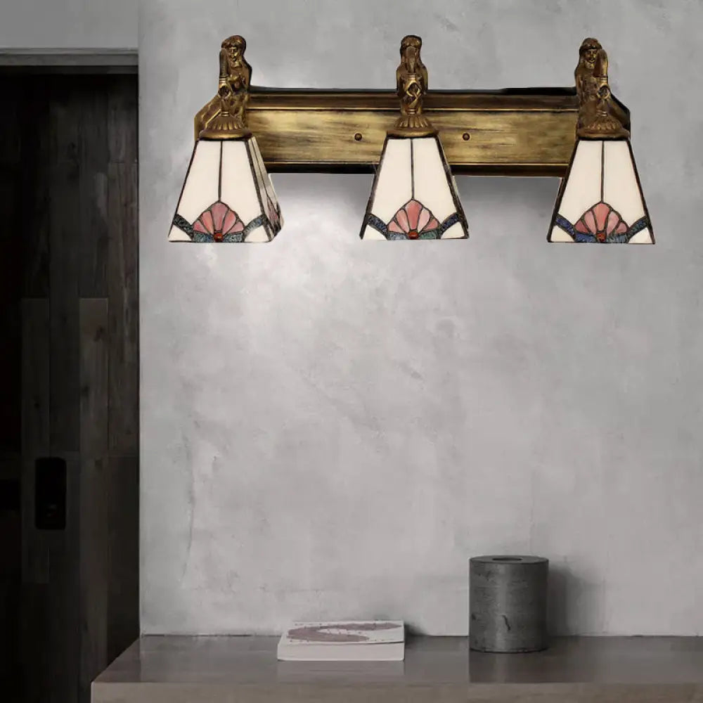 Tiffany 3-Headed Wall Sconce Light Fixture - Orange/Blue Glass Trapezoid Design Orange