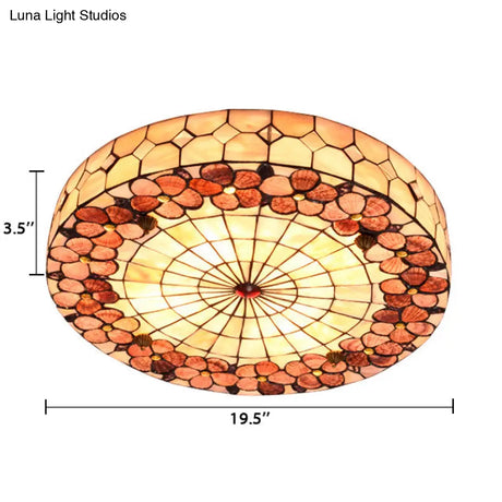 Tiffany Bedroom Ceiling Lights - 4 - Light Flush Mount Fixture With Stained Glass Drum Shade And