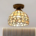 Tiffany Beige/Pink/Orange Shell Mini Flush Light Fixture - Natural Decorative Ceiling Lamp Beige