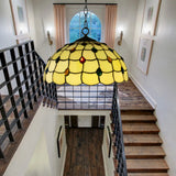 Tiffany Beige Stained Glass Stair Pendant Light With Beaded Shade / B