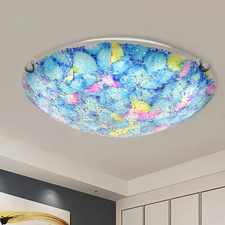 Tiffany Blue Stained Glass Ceiling Light For Bedroom - 2/3 - Light Wide Bowl Flush Mount