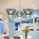 Tiffany Bowl Chandelier Lighting With 3/5 Lights - Cut Glass Hanging Lamp In White For Bedroom