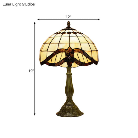 Tiffany Bronze Stained Glass Grid Night Lamp - Handmade Table Light For Bedroom
