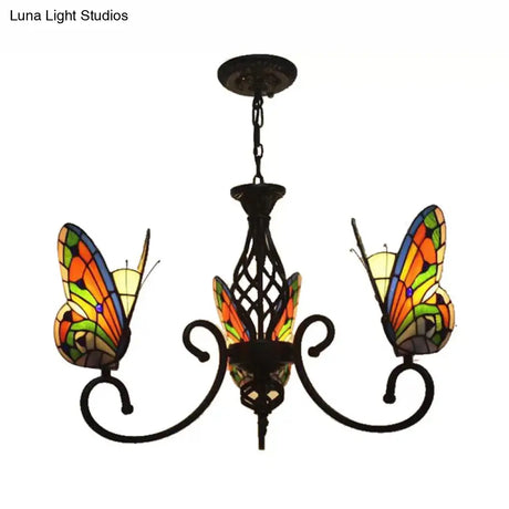 Tiffany Butterfly Chandelier: Exquisite Stained Glass Pendant Light For Dining Room