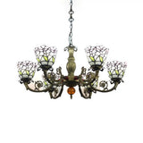 Tiffany Chandeliers For Dining Rooms - 6-Light Stained Glass Pendant Lamp With Floral Shade White