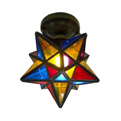 Tiffany Colorful Glass Flush Mount Ceiling Light For Corridor - Star/Polygon Shaped Bronze / Star