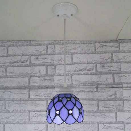 Tiffany Cut Glass Hanging Light Fixture For Bedroom - Beige/Light Blue/Dark Blue Dark