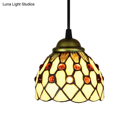Tiffany Cut Glass Hanging Light Fixture For Bedroom - Beige/Light Blue/Dark Blue