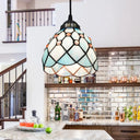 Tiffany Cut Glass Hanging Light Fixture For Bedroom - Beige/Light Blue/Dark Blue