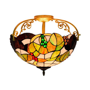 Tiffany Cut Glass Semi - Flush Ceiling Light With Brass Finish For Bedrooms - 2/3 Lights 3 /
