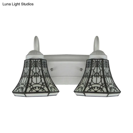 Tiffany Flared White Glass Sconce Light - 2 Heads Wall Mount Ideal For Living Room