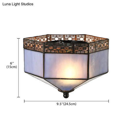 Tiffany Geometric Shade Flush Mount Ceiling Light With 2 Blue Lights For Bedroom