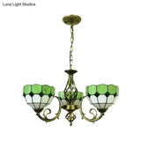 Tiffany Glass Lattice Bowl Pendant Lamp: Vibrant Yellow & Green Shades Perfect For Dining Room - 3