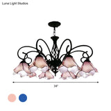 Tiffany Glass Petal Chandelier Light Fixture - 5/8 Lights With Black Ceiling Pendant For Bedroom In