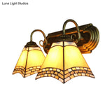 Tiffany Loft Pyramid Stained Glass Wall Light - 2-Head Amber Mount For Bedroom