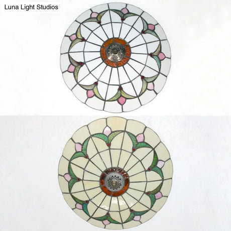 Tiffany Loft Stained Glass Flush Mount Light - Magnolia Ceiling In Multi-Colored Shades For Bedroom