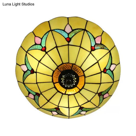 Tiffany Loft Stained Glass Flush Mount Light - Magnolia Ceiling In Multi-Colored Shades For Bedroom
