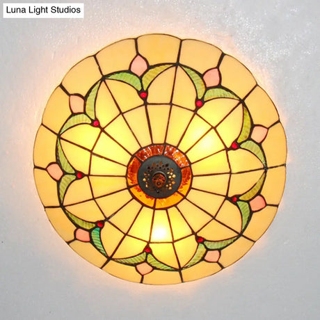 Tiffany Loft Stained Glass Flush Mount Light - Magnolia Ceiling In Multi-Colored Shades For Bedroom