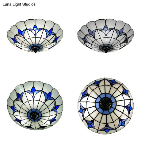 Tiffany Loft Stained Glass Flush Mount Light - Magnolia Ceiling In Multi-Colored Shades For Bedroom
