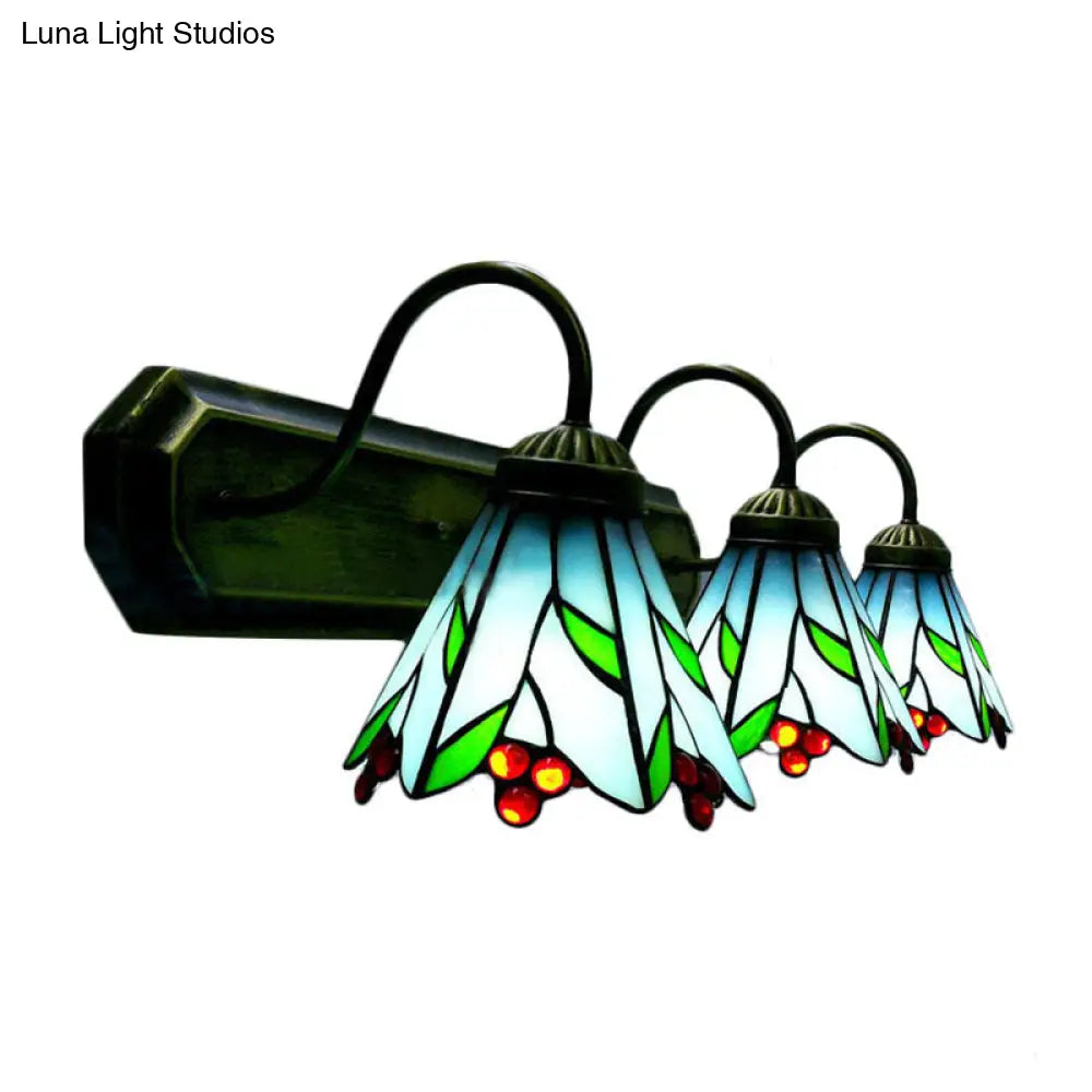 Tiffany Multicolor Stained Glass Wall Sconce Light - Blue Lily Design 3 Heads Living Room Décor