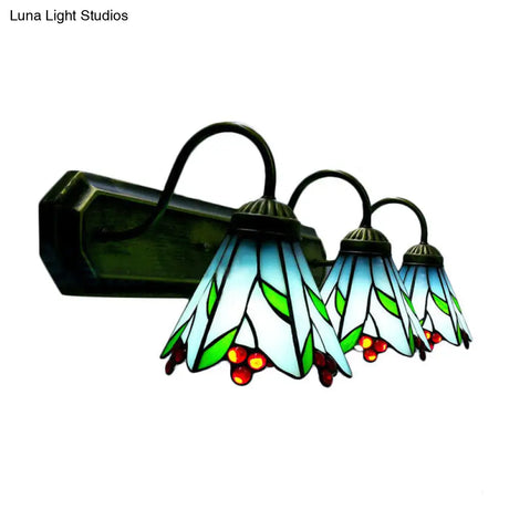 Tiffany Multicolor Stained Glass Wall Sconce Light - Blue Lily Design 3 Heads Living Room Décor
